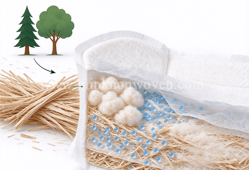 Does ultra-thin sanitary pads contain fluff pulp?